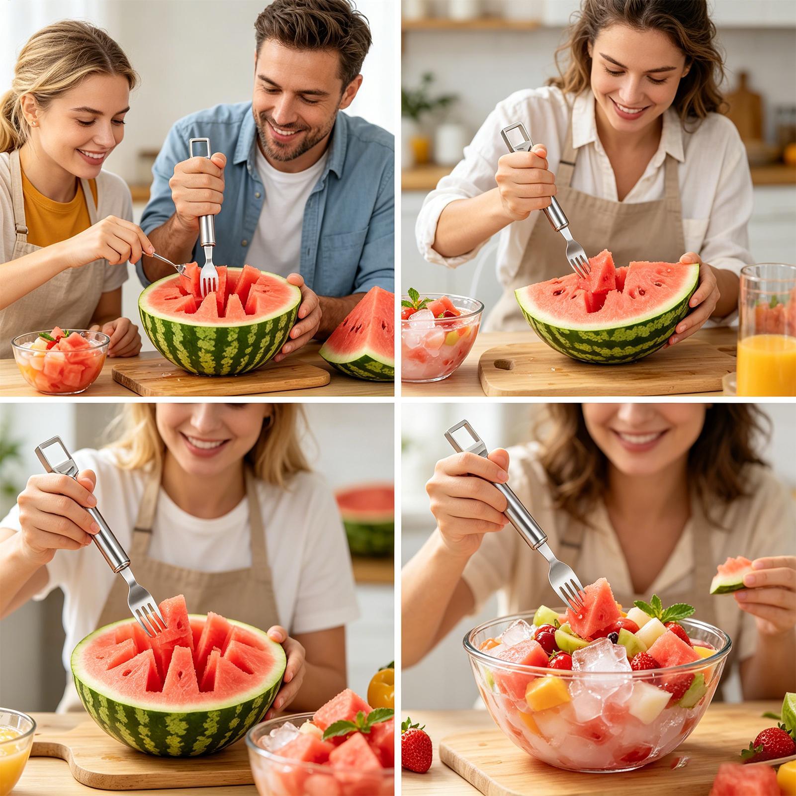Watermelon Slicer Cutter - スイカスライサーカッターツール双頭キッチンガジェットステンレス鋼フルーツカッターキッチンホームピクニックバーベキュー用