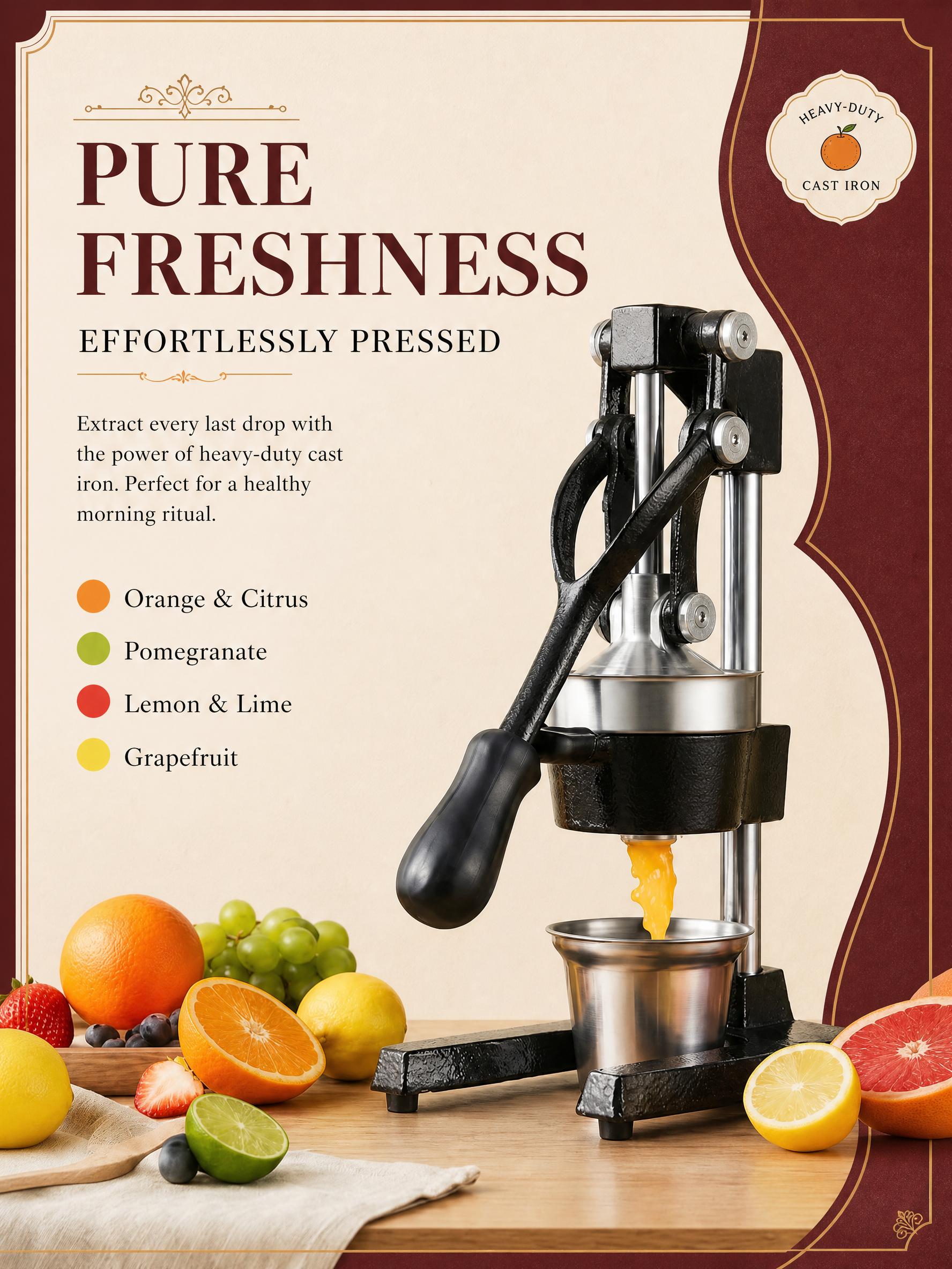 Kitchen Gadgets Juicer - 手動ジューサー、手動柑橘類ジューサープレス、400mlカップ付き頑丈な鋳鉄製オレンジ・ザクロスクイーザー、家庭用キッチンバー向け手動ジュース抽出器