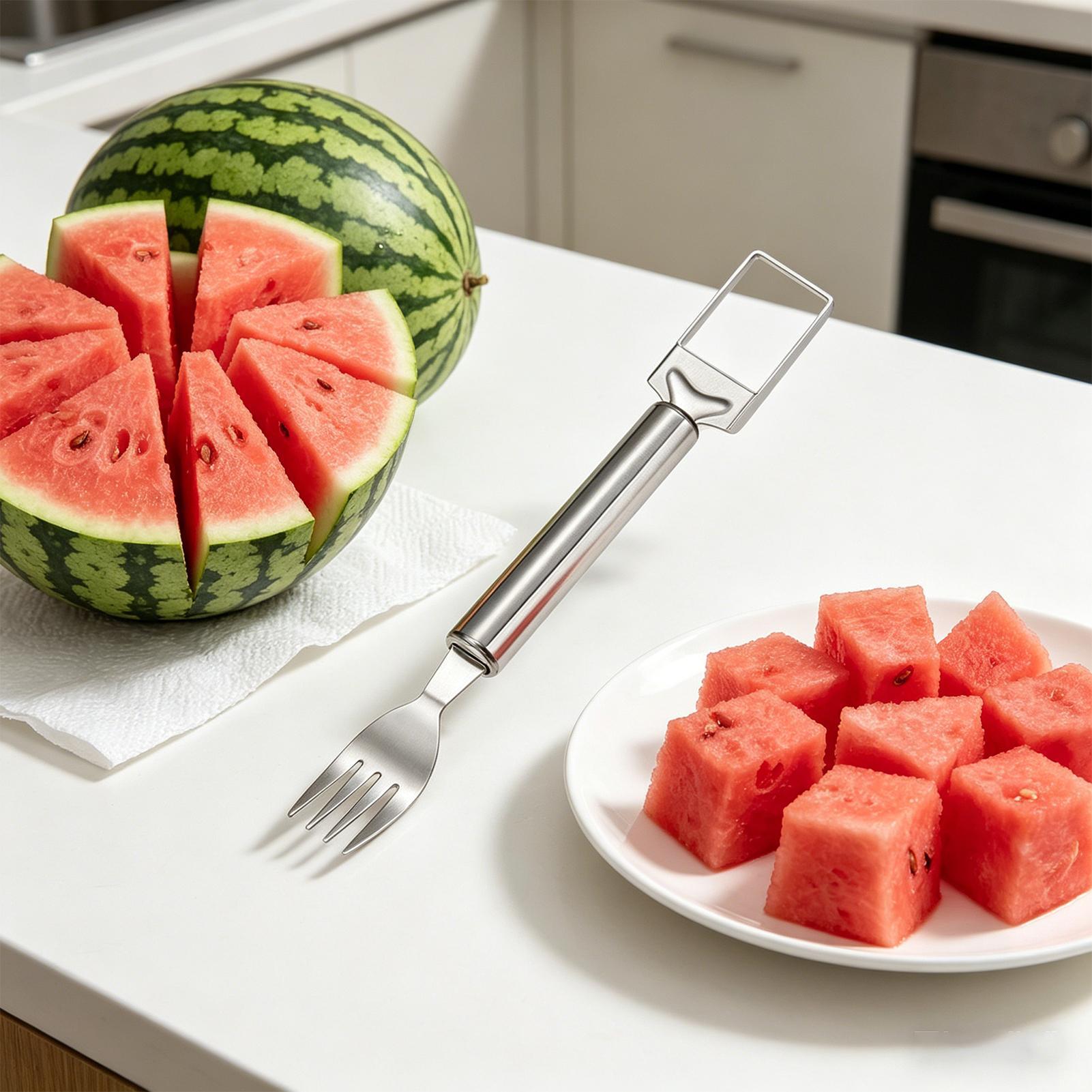 Watermelon Slicer Cutter - スイカスライサー双頭キッチンフォークステンレス鋼フルーツカッターキッチン家庭用ピクニックバーベキューアウトドアダイニング用