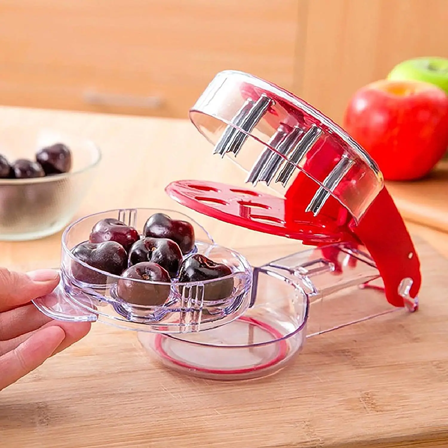 Kitchen Gadgets In China - 赤いナツメヤシの種取り器新しい家庭用アクセサリープレス式チェリーピットコアラーキッチンガジェット6穴チェリーピット除去ツール