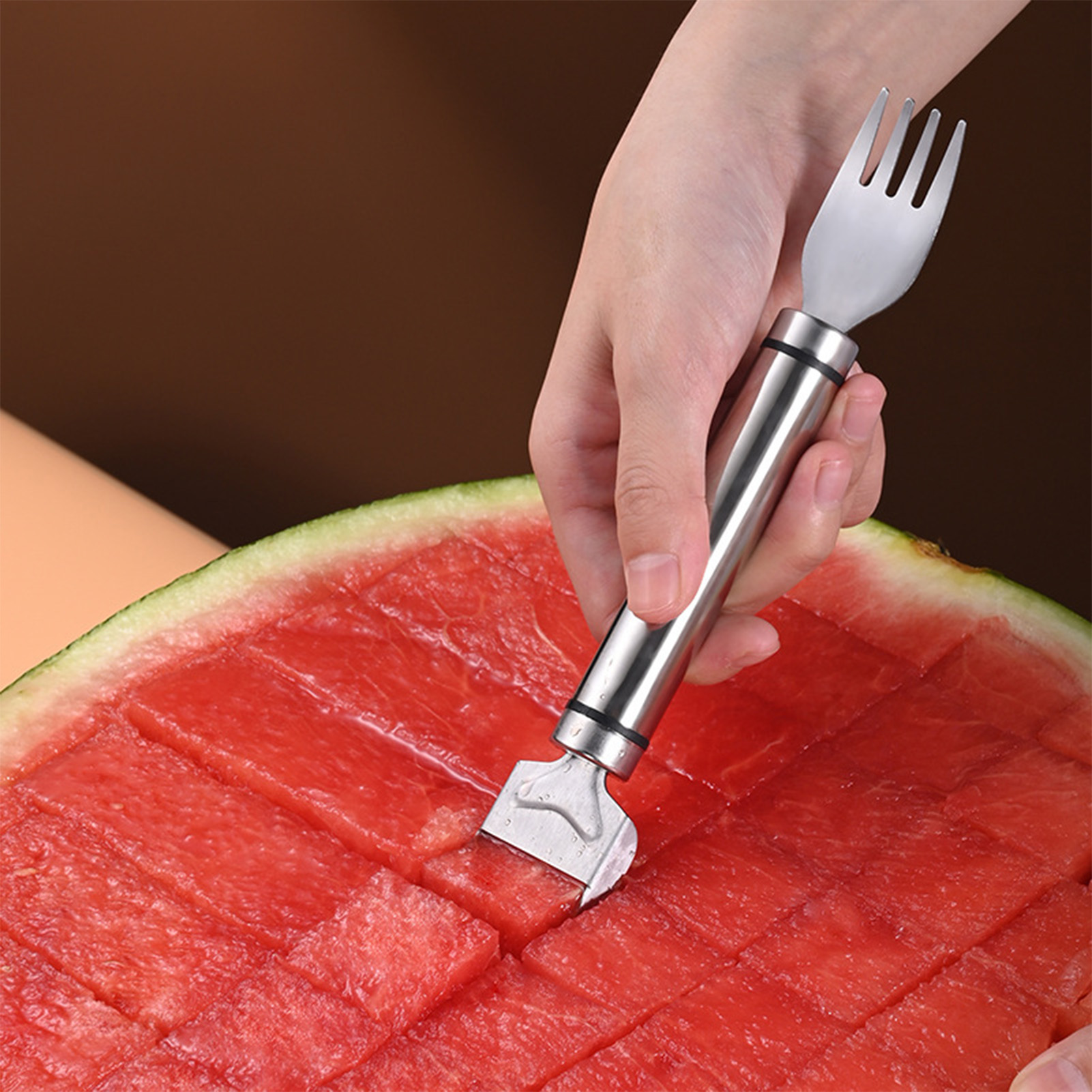 Watermelon Slicer Cutter - ステンレス製スイカカッティングツール、多機能スイカフォークスライサー、メロン用スライスツール、フルーツフォーク、キッチンガジェット