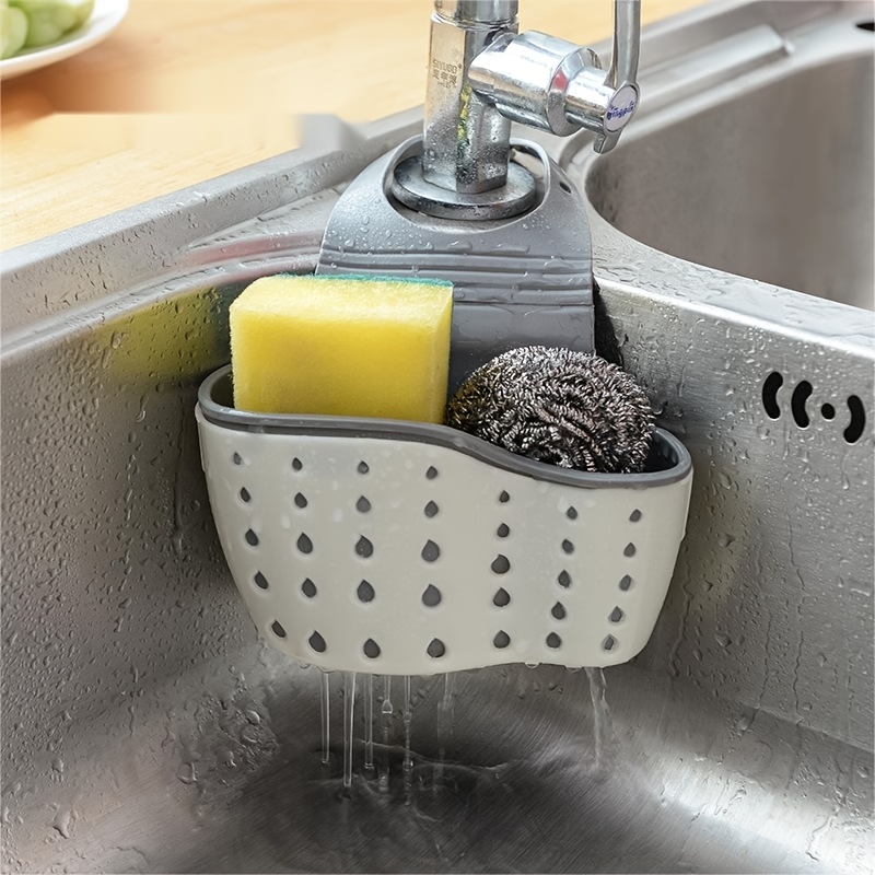 Kitchen Gadgets Holder - 調節可能なキッチンシンク用スポンジホルダー（吊り下げ式水切りバスケット付き）- キッチンオーガナイザーガジェット1個