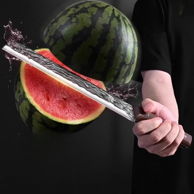 Watermelon Slicer Cutter - 鍛造フルーツナイフは、果物屋がスイカのスライスを切るための特別に設計された大きくて長い業務用高級フルーツナイフです。
