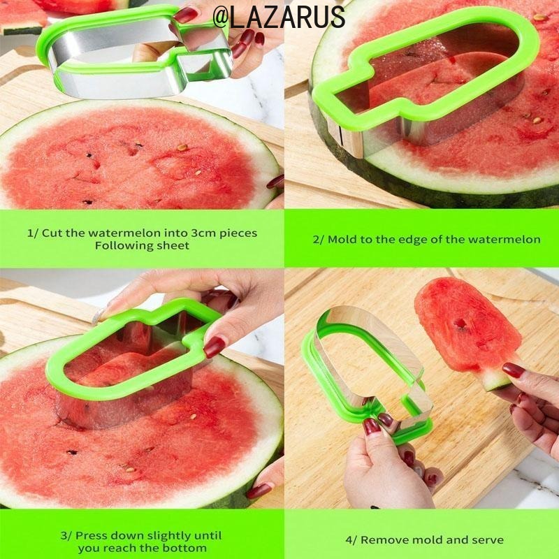 Watermelon Slicer Cutter - ステンレス製スイカキューブカッター – ワンタッチクイックスライサー、簡単フルーツ加工、食器洗い機対応、メロンなど多用途。