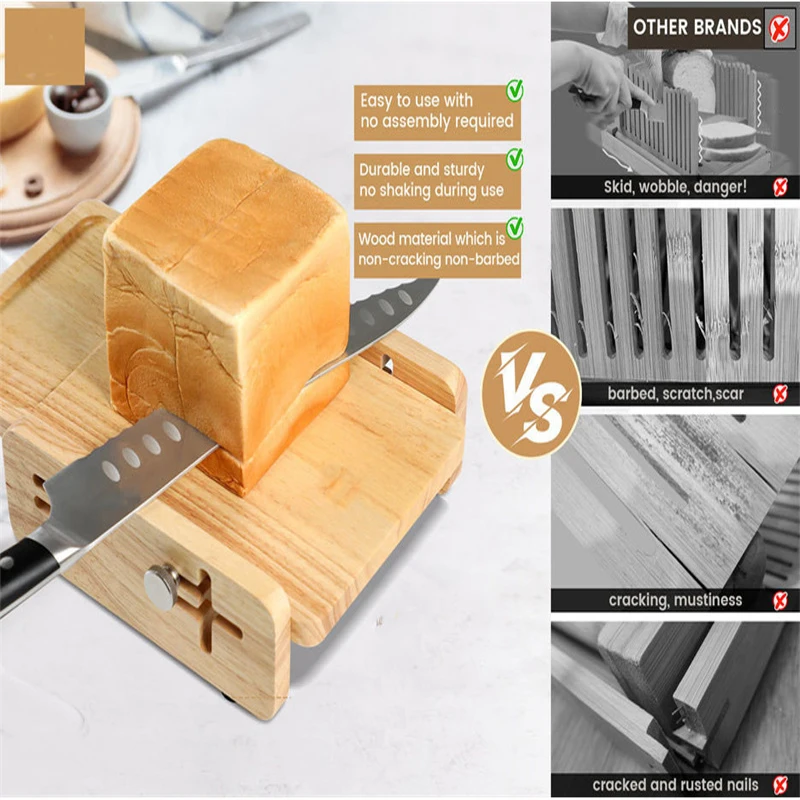 Kitchen Gadgets Guide - パン切りガイド 水平パンカッティングボード カラメラトレイ付き 調節可能なパンローフスライシングガイド キッチンガジェット