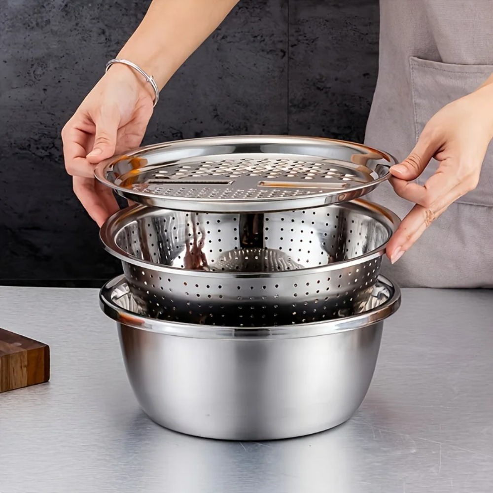 3点セット ステンレス製 ザル・ボウル・グレーターセット 野 - Household Kitchen Gadgets Vegetable Cutter Silk Cutter のレビューと価格