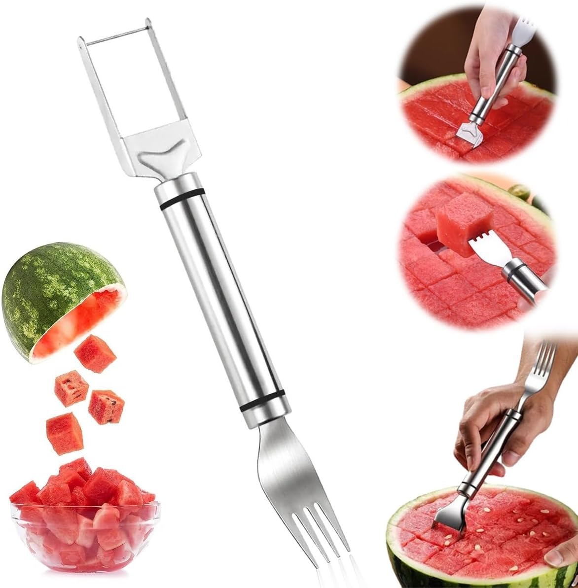 2-in-1ステンレス製フルーツカッター、スイカフォークスラ - Watermelon Slicer Cutter のレビューと価格