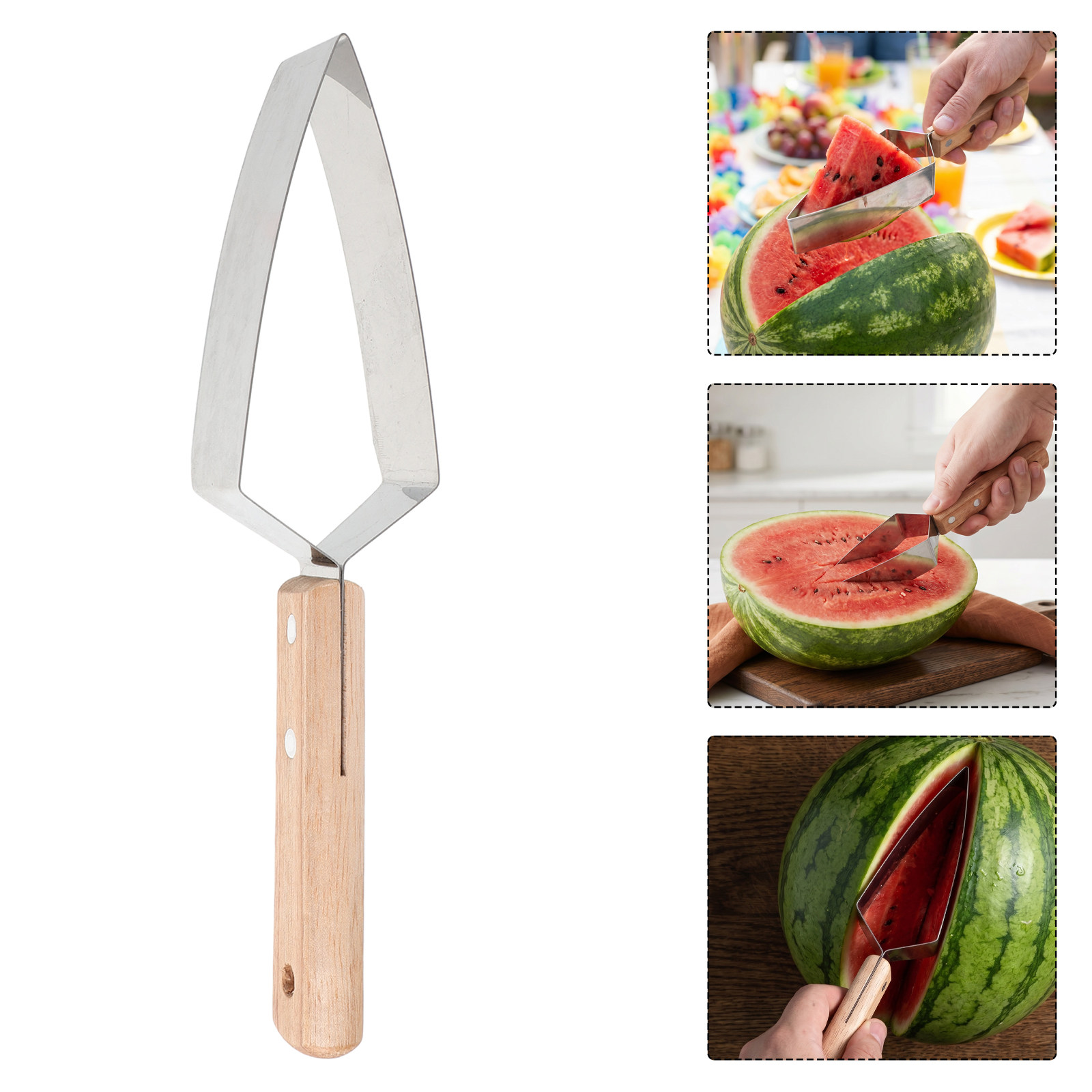 ステンレス製三角形スイカスライサー 木製ハンドル フルーツカ - Watermelon Slicer Cutter のレビューと価格