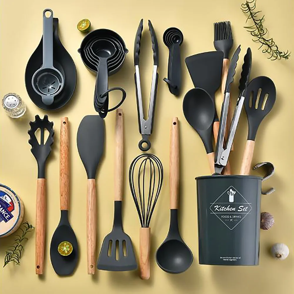 焦げ付き防止シリコン調理器具セット、キッチン調理器具、木製ハ - Kitchen Gadgets Under $10 のレビューと価格